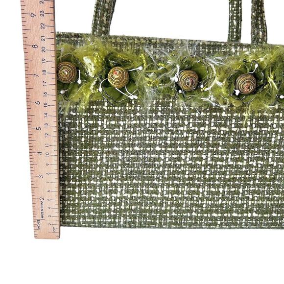 Vintage Y2K Green Preppy Funky Beads Tweed Cottage Girly Handbag Purse - Picture 4 of 11